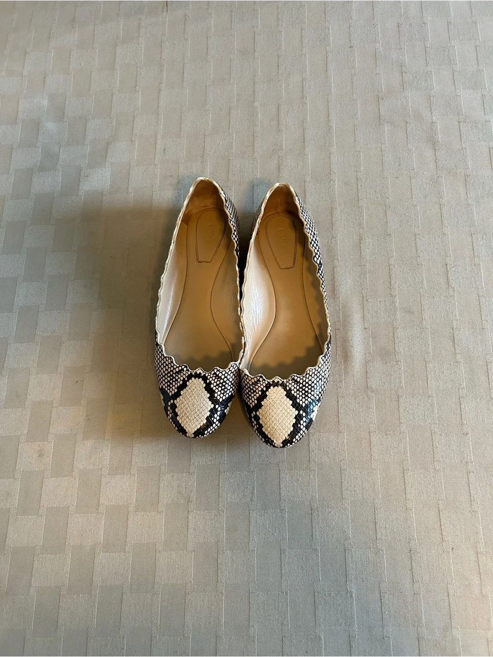Chloe Lauren Python Embossed Scalloped Leather Ballet Flats